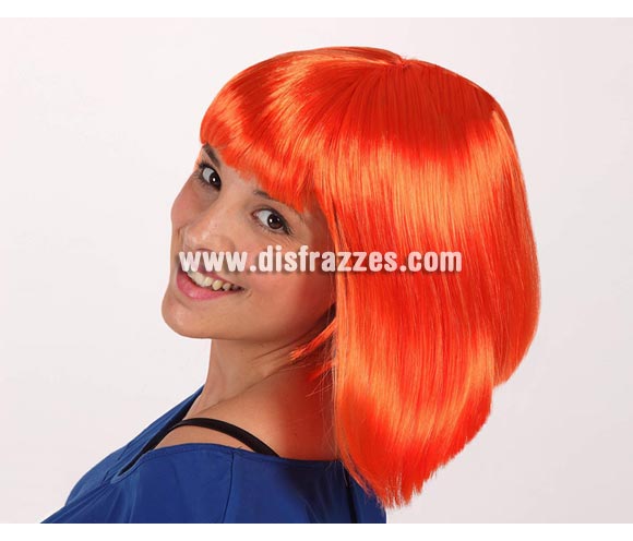 Peluca Naranja media melena con flequillo. Talla universal. Peluca Cleopatra.