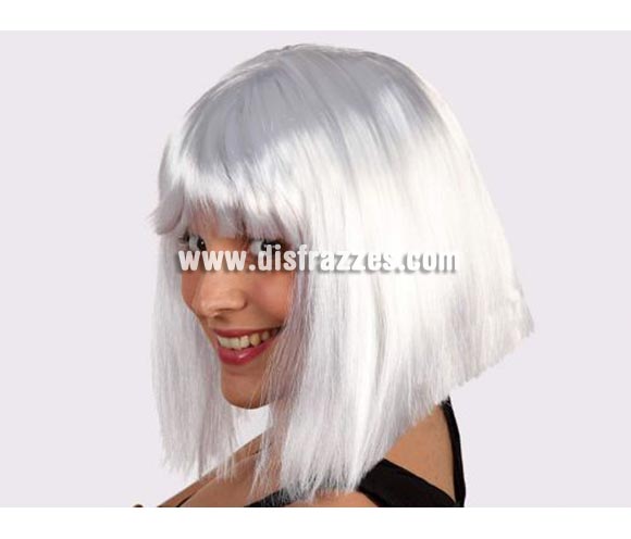 Peluca Blanca media melena con flequillo. Talla universal. Peluca Cleopatra.
