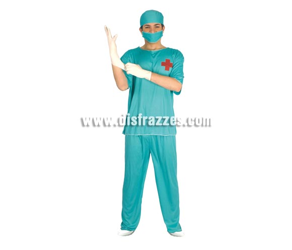 Disfraz de Cirujano Adulto. Talla única 52/54. Incluye gorro, mascarilla, camiseta y pantalón.