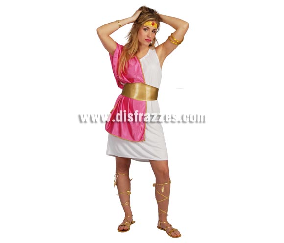 Disfraz de Romana adulta. Talla única válida hasta la 42/44. Incluye cinta de la cabeza, vestido, toga, cinturón y cintas de las piernas. Disfraz de Romana Sexy para mujer.