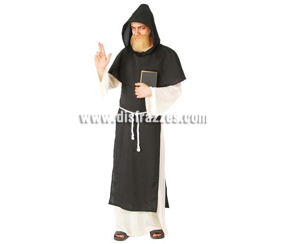 Disfraz de Monje Dominico adulto. Talla única 52/54. Incluye capucha, capa, túnica y cinturón.