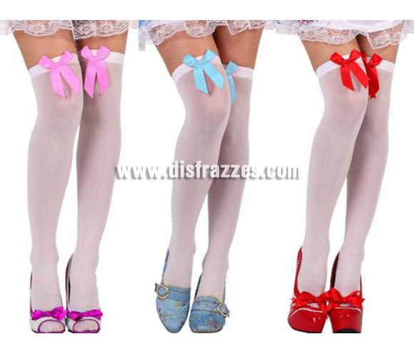 Medias Liga blancas con lazo. Talla Unica. Tres colores surtidos, precio por unidad, se venden por separado. Cuando eligas el color, será el color del lazo, La media es de color blanco.