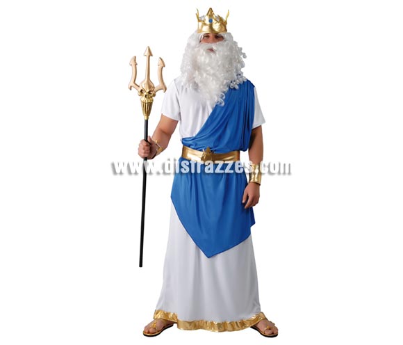 Disfraz de Neptuno para hombre. Talla Universal 52/54. Incluye corona, túnica, cinturón y muñequeras.