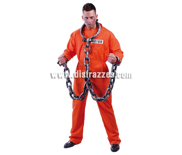 Disfraz de Convicto para hombre. Talla universal 52/54. Incluye el mono naranja. Éste disfraz de Preso o Presidiario puede valer tanto para Halloween como para Carnavales.