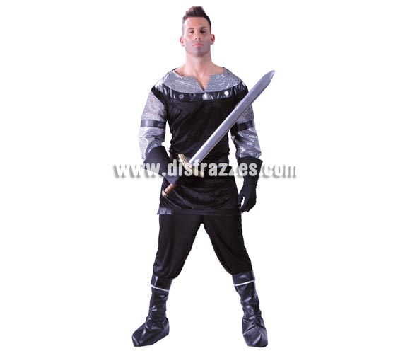 Caballero Medieval negro para hombre. Talla Universal de caballero 52/54. Incluye casa, cinturón y pantalón. Espada NO incluida, podrás verla en la sección de Complementos o Armas. Diseñado en España.