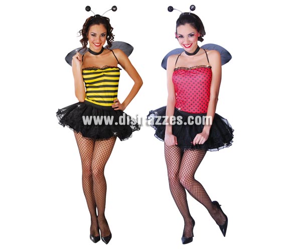 Disfraz de Abeja y Mariquita sexy 2 x 1 para mujer. Talla única 38/40. Incluye diadema, alas, top reversible y tutú. Bonito y original disfraz con el que te puedes disfrazar de 2 formas distintas, según te apetezca y si lo cuidas, te puede servir para el año que viene y cambias.