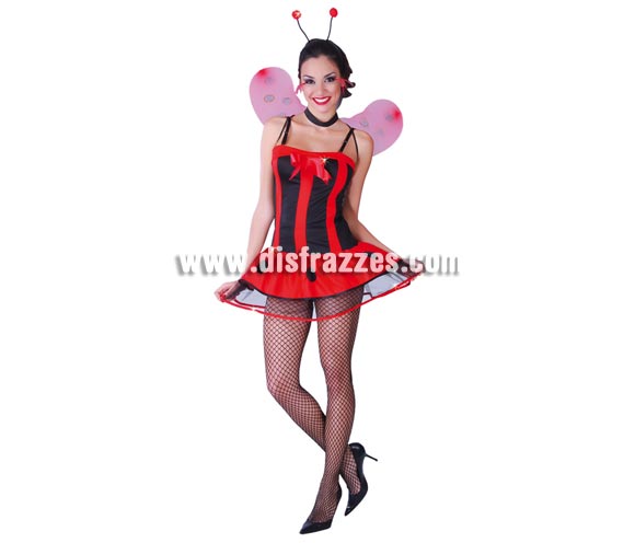 Disfraz de Mariquita Sexy para mujer. Talla única 38/40. Incluye diadema, vestido y alas.