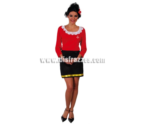 Disfraz de Olivia mujer de Popeye para chica. Talla única válida hasta la 42/44. Incluye vestido completo de una pieza.