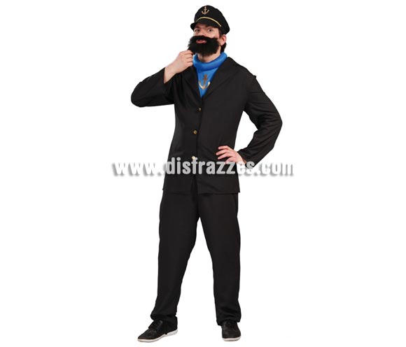 Disfraz Lobo de Mar o Capitán Haddock para hombre. Talla universal 52/54. Incluye gorra, chaqueta, camisa y pantalón. Barba NO incluida, podrás verla en la sección de Complementos con la ref. 261-NE-SR. Éste personaje es el mejor amigo de Tintín, el famoso reportero. 