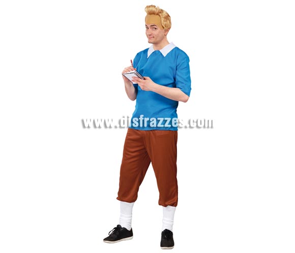 Disfraz de Tintín para hombre. Talla universal 52/54. Incluye camisa y pantalón. Peluca NO incluida, podrás verla en la sección de Complementos con la ref. 4811GUI. La pareja ideal para éste disfraz además de un perro que hiciera de Milú es el disfraz del Capitán Haddock, que lo podrás ver con la ref. 80555GUI.