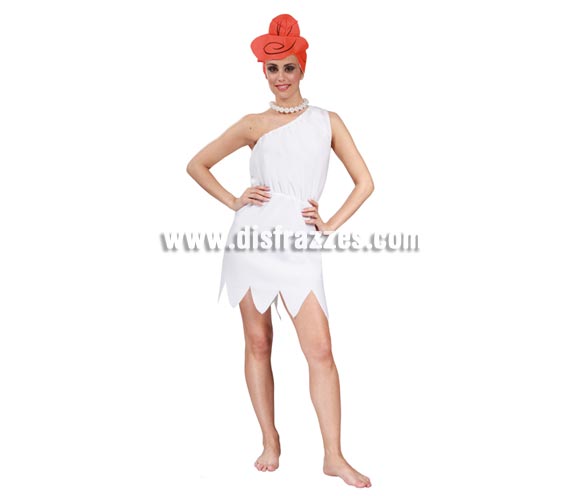 Disfraz de Wilma Picapiedra para mujer. Talla standar válida hasta la 42/44. Incluye tocado de la cabeza (peluca especial), collar y vestido.