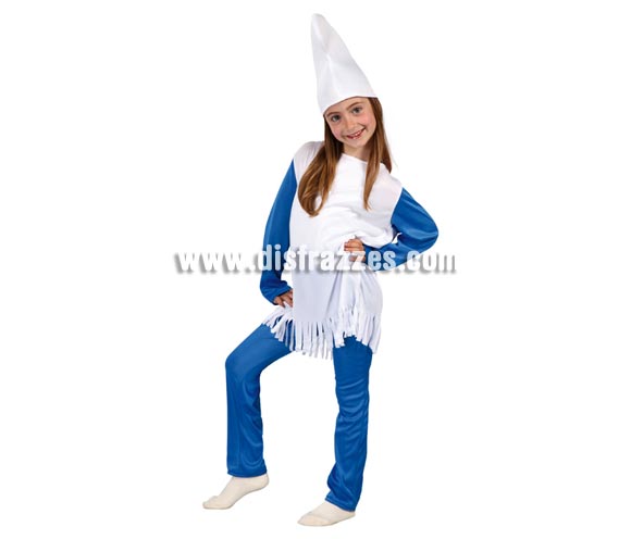 Disfraz de Enanita Azul para niñas de 4 a 6 años. Incluye gorro, camiseta y pantalón. Ahora que están de moda Los Pitufos, puedes disfrazar a tu hija con éste disfraz.