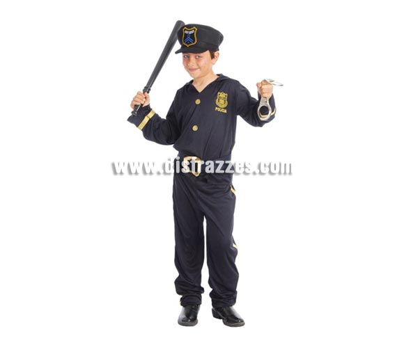 Disfraz de Policía infantil. Talla de 4 a 6 años. Incluye gorra, camisa, cinturón y pantalón. Porra y esposas NO incluidas, podrás verlas en la sección Complementos.