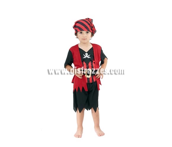 Disfraz barato de Pirata para niños de 1 a 2 años. Incluye camisa con chaleco, falda, cinturón y pañuelo de la cabeza.