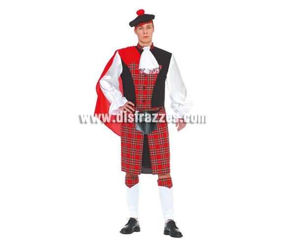 Disfraz de Escocés adulto para Carnavales. Talla única 52/54. Incluye gorro, camisa, bolso, falda y polainas. Si te compras éste disfraz, ¡ponte calzoncillos, eh? jajajaja!!!