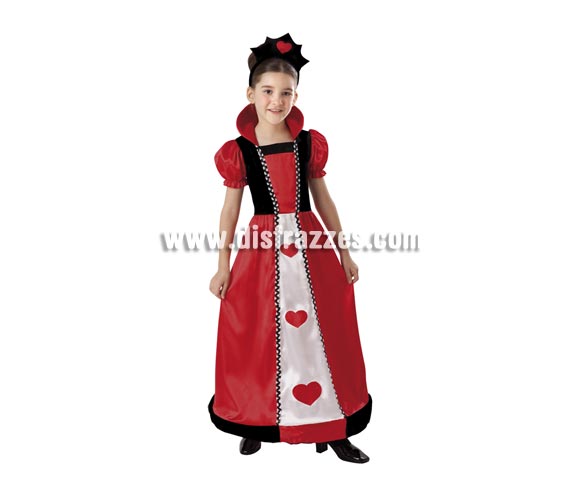 Disfraz de Reina de Corazones infantil para Carnaval. Talla de 10 a 12 años. Incluye vestido, cuello y tocado o diadema. 
¡¡Compra tu disfraz para Carnaval en nuestra tienda de disfraces, será divertido!!
