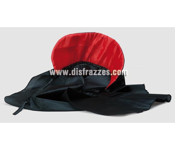 Capa de tela negra con cuello rojo mediana 90 cm.