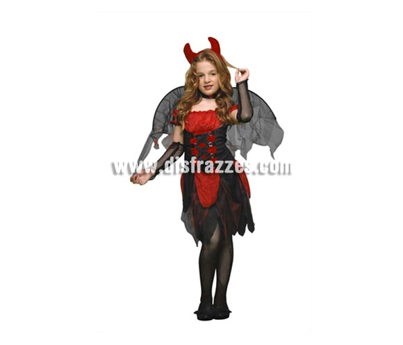 Disfraz de Diablilla o Diablesa con alas rojas infantil para Halloween barato. Talla de 10 a 12 años. Incluye vestido, guantes, alas, gargantilla y tocado (cuernos). Tridente NO incluido, podrás verlo en la seción Complementos. Éste disfraz de Halloween es ideal para celebrar la Fiesta de la Noche de las Brujas cada vez más arraigada en nuestro País en Pub's, Discotecas, Casas particulares,  Restaurantes o Colegios y ayudar a crear un ambiente terrorífico y tenebroso indispensable para la Noche de Halloween la cual se celebra la víspera de Todos los Santos.
¡¡Compra tu disfraz para Halloween en nuestra tienda de disfraces, será divertido!!
