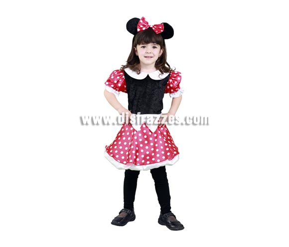 Disfraz barato de Ratoncita para niñas de 5 a 6 años. Incluye vestido y tocado. Con éste disfraz tu niña soñará con ser Minnie y podrá jugar desarrollando toda su imaginación.