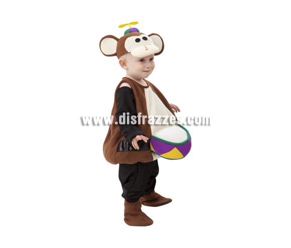 Disfraz barato de Mono de Circo para niños de 3 a 4 años. Incluye pelele, gorro y cubrepies. Éste disfraz es de los originales que ves a un niño en Carnaval con él y te llama la atención seguro.