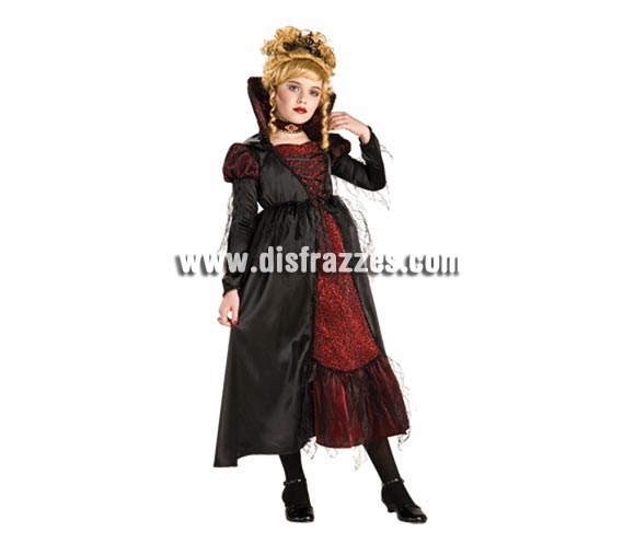 Disfraz Vampiresa de Transilvania para niñas de 8 a 10 años. Incluye vestido con petticoat, gargantilla y tiara.