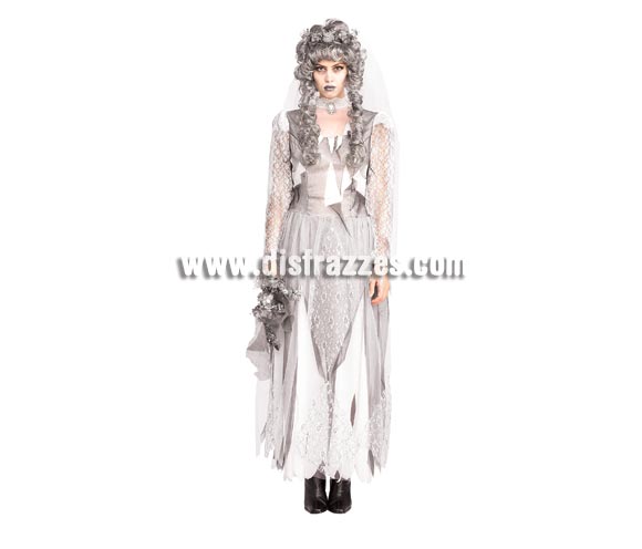 Disfraz de Novia Cadáver descompuesta para mujer. Talla Standar. Incluye vestido, velo, ramillete y broche.