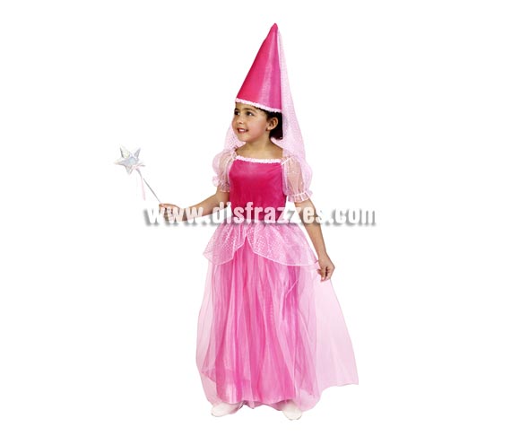 Disfraz de Hada Rosa infantil. Talla de 5 a 6 años. Incluye sombrero y vestido. Disfraz de Princesa Rosa para niña.