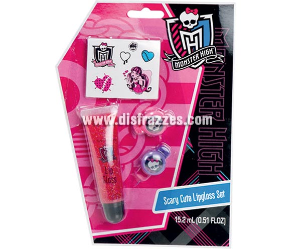Blister set brillo labios MONSTER HIGH para niñas. Artículo EXCLUSIVO con licencia perfecto como regalo para una niña. Incluye brillo de labios, anillos y stickers (pegatinas).