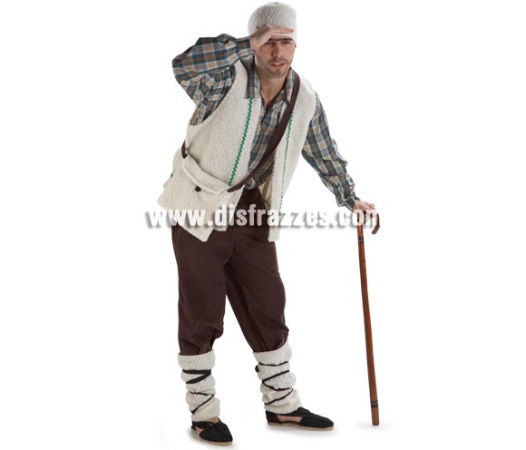 Disfraz de Pastor, Pastorcillo o Pastorcito para hombre. Talla Standar de hombre. Contiene pantalón, camisa, chaleco, calentadores, gorro y bolso o zurrón. Perfecto para Cabalgatas de Reyes Magos y para Belén Viviente.