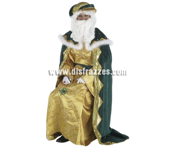 Traje o disfraz de Rey Mago Melchor lujo adulto. Talla única de hombre. Contiene túnica, capa, cinturón y turbante. Complementos NO incluidos, podrás verlos en la sección de Complementos.