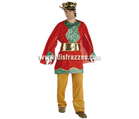 Disfraz de Paje del Rey Gaspar lujo adulto. Talla única de hombre. Contiene pantalón, casaca, cinturón, gorro y babuchas. Complementos como guentes NO incluidos, podrás verlos en la sección Complementos.