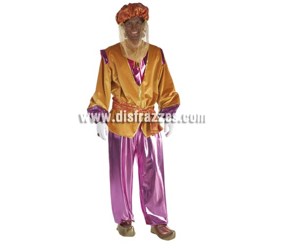 Disfraz de Paje del Rey Gaspar lujo adulto. Talla única de hombre. Contiene pantalón, camisa, cinturón, turbante y babuchas. Complementos como guentes NO incluidos, podrás verlos en la sección Complementos.