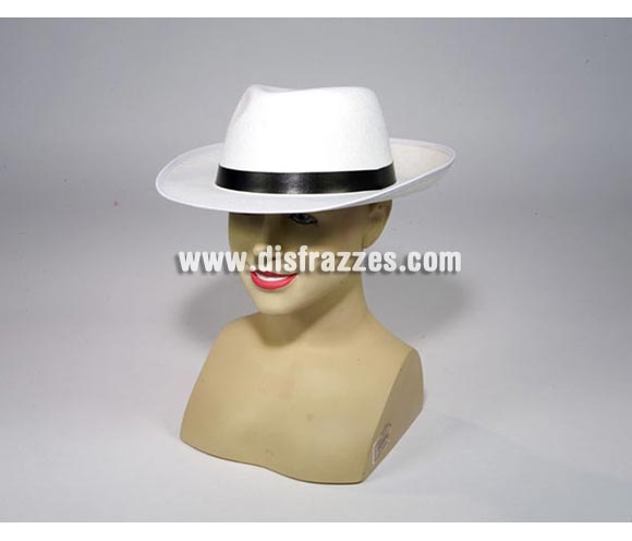Sombrero Ganster blanco con cinta blanca.