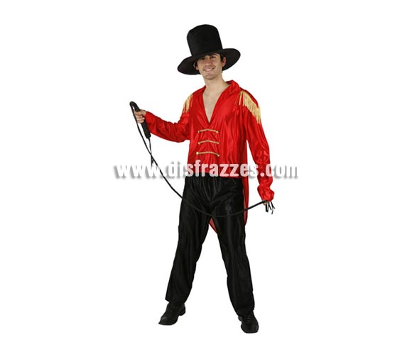 Disfraz de Domador de Circo para hombre. Talla 2 ó talla standar M-L 52/54. Incluye pantalón, camisa y sombrero. Látigo NO incluido, podrás encontrar en nuestra sección de Complementos.