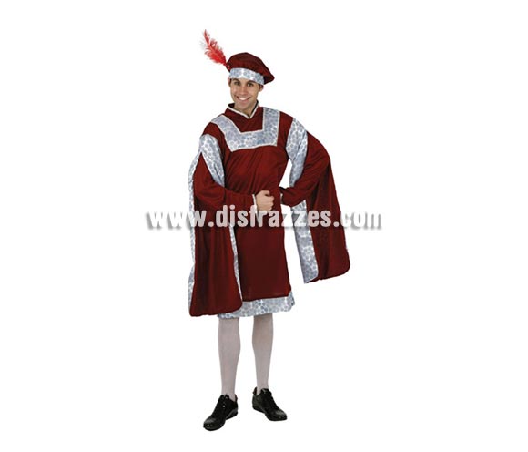 Disfraz de Noble Renacentista para hombre. Talla 2 ó talla Standar M-L 52/54. Incluye traje y gorro.