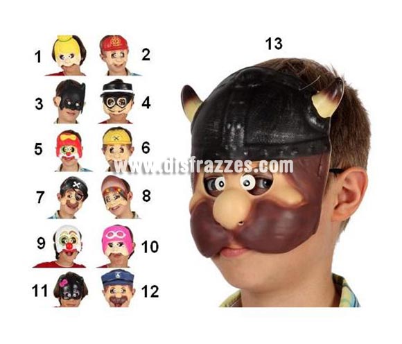Caretas personajes variadas de EVA de media cara. Modelos surtidos. Precio por unidad, se venden por separado.