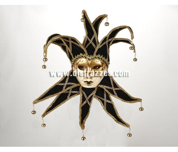 Máscara Veneciana Arlequín Agrietada con cascabeles. Talla Universal.