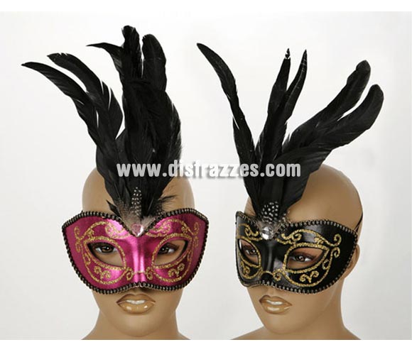 Antifaz Veneciano con plumas y piedra. Talla universal. Dos modelos surtidos, precio por unidad, se venden por separado.