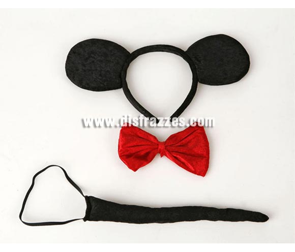 Complemento Ratón de 33x23 cm. Incluye diadema, pajarita y rabo. Ideal para disfrazarse de Mickey.