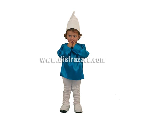 Disfraz de Duende Azul para niños de 3 a 4 años. Incluye gorro, camisa, pantalón y cubrezapatos. Con éste disfraz cualquier niño o niña se lo pasará bomba jugando a ser como Los Pitufos.