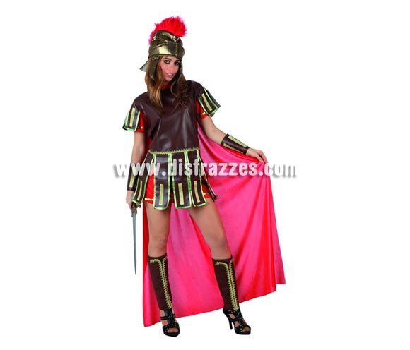 Disfraz de Guerrera Romana Sexy para mujer. Talla 2 ó talla standar M-L = 38/42. Incluye casco, túnica con capa, muñequeras y espinilleras.