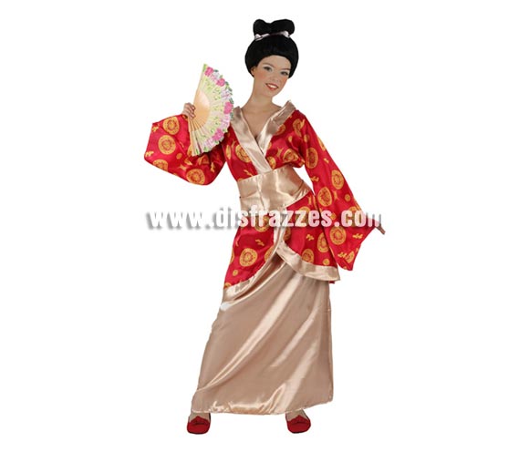 Disfraz de Japonesa para mujer. Talla 2 ó talla standar M-L = 38/42. Incluye disfraz completo. Abanico y peluca NO incluido, podrás encontrar en nuestra sección de Complementos.