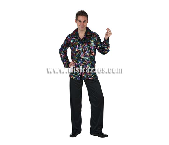 Disfraz de Chico de la Disco para hombre. Talla 2 ó talla Standar M-L 52/54. Incluye camisa y pantalón.
