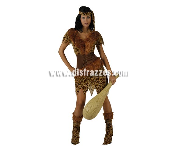 Disfraz  barato de Troglodita o Cavernícola Sexy para mujer. Talla 3 ó talla XL 44/48. Incluye cubrebotas, vestido y cinta de la cabeza. Maza NO inlcuida, podrás encontrar en nuestra sección de Complementos.