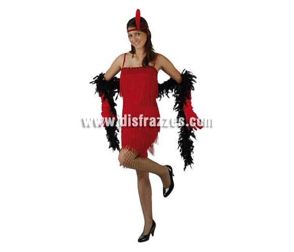 Disfraz de Charlestón Rojo para mujer. Talla 2 ó talla Standar M-L 38/42. Incluye vestido,guantes y cinta de la cabeza. Boa NO incluida, podrás encontrar en nuestra sección de Complementos.