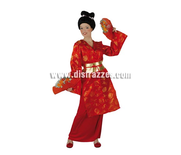 Disfraz de Japonesa para mujer. Talla 3 ó talla XL 44/48. Incluye kimono, falda y cinturón. Peluca y abanicos NO incluidos, podrás encontrar en nuestra sección de Complementos. Disfraaz de Dama Oriental para mujer.