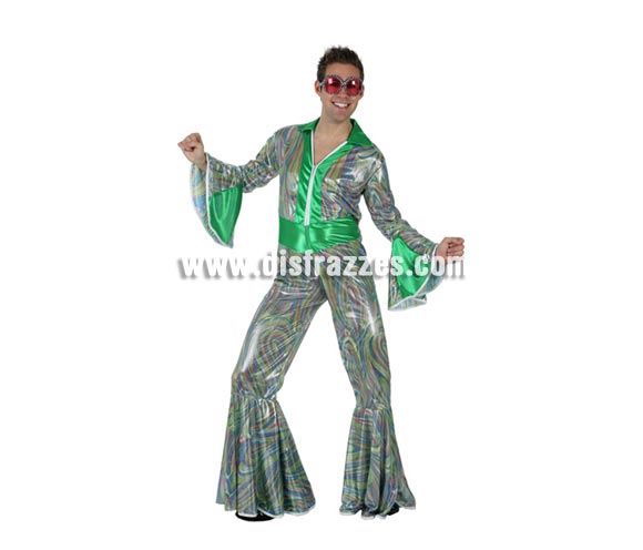 Disfraz de Discotequero o de Disco Man para hombre. Talla 2 ó talla standar M-L 52/54. Incluye disfraz. Gafas NO incluidas, podrás encontrar gafas en nuestra sección de Complementos.