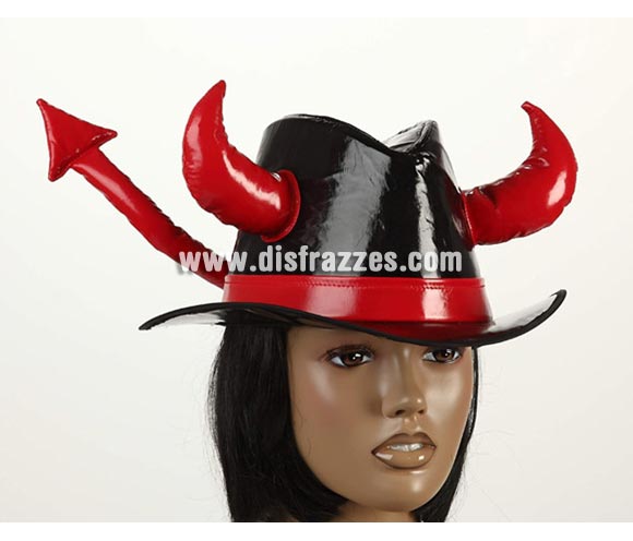 Sombrero Demonio negro con cuernos y rabo rojo. Perfecto para Despedidas de Soltera.