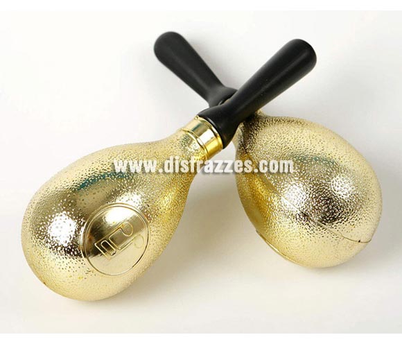 Blister de 2 Maracas doradas de 34x21.5 cm. para disfraces Brasileños, Caribeños o Rumberos. 