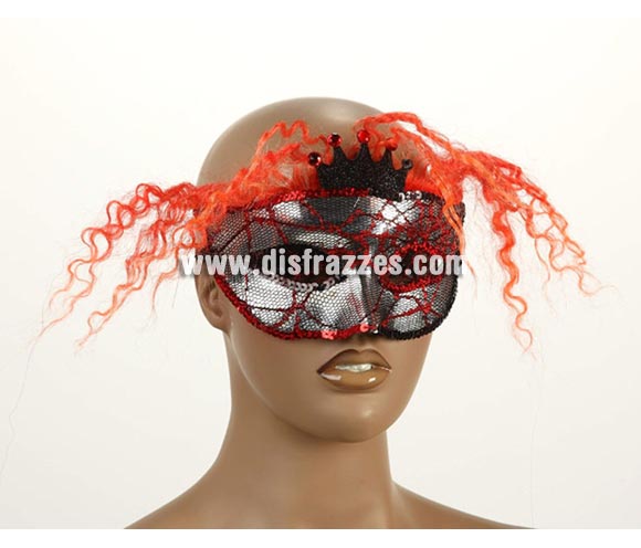 Antifaz Plateado con pelo naranja. Talla Universal.